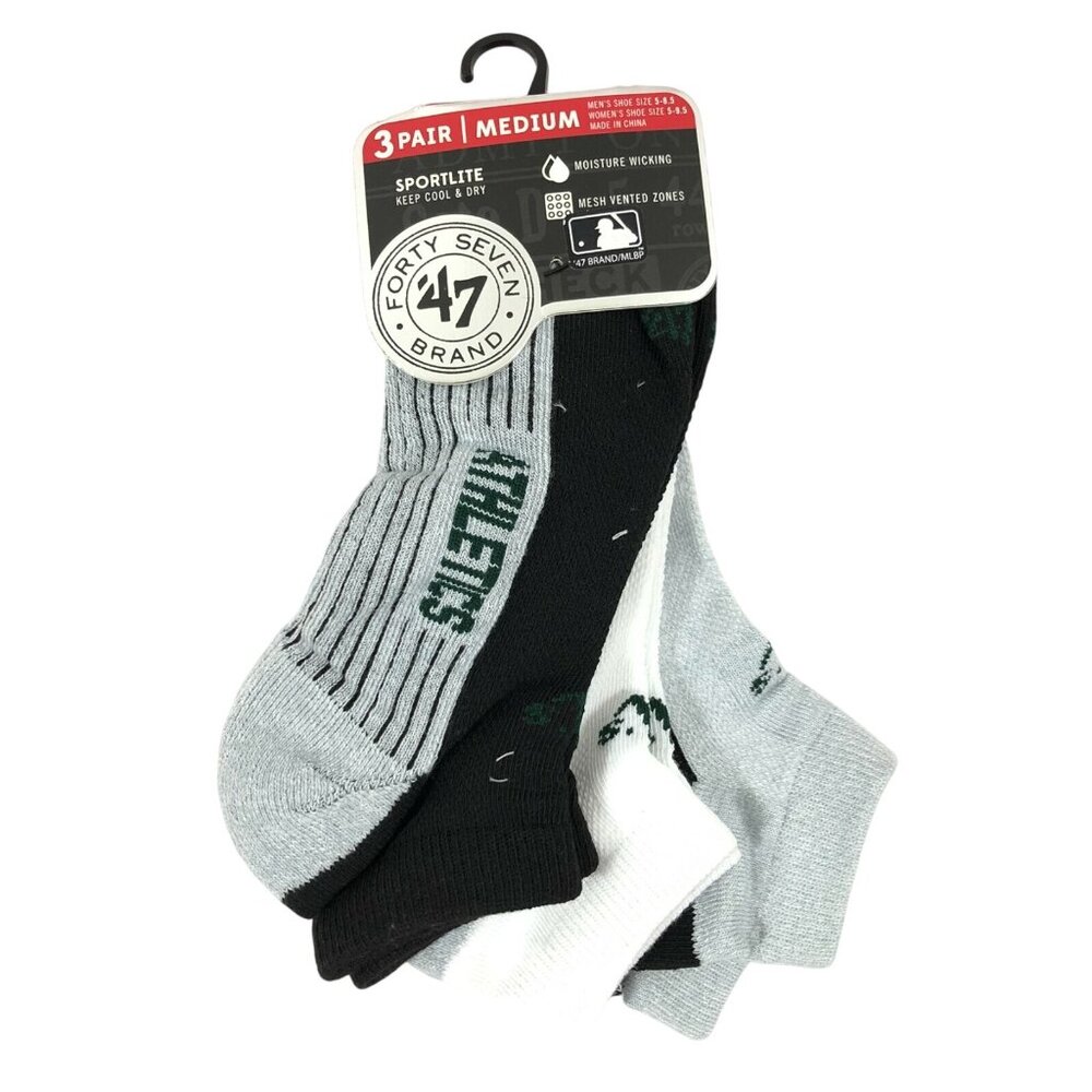 47 Forty Seven Sport Socks Sportlite Moisture Wicking Mesh Vented Black Gray M